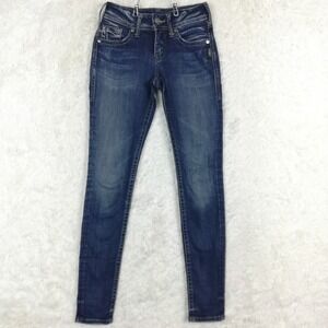 Silver Jeans Womens Suki Super Skinny Blue Denim Whiskering Stone Wash Low 24